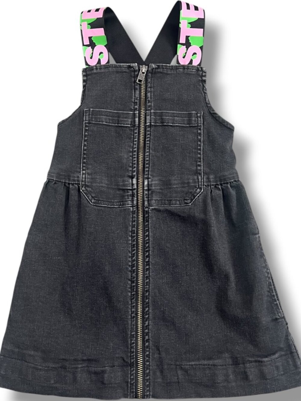 Stella McCartney Kids Dark Denim Pinafore Jean Dress with Logo Straps Size 6
